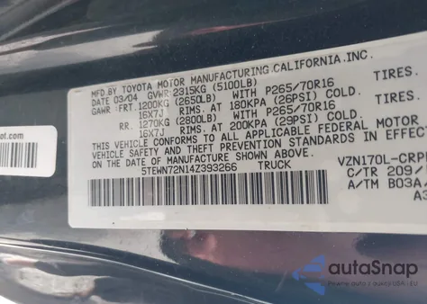 2004 Toyota Tacoma Base V6 из США, поврежденный, VIN 5TEWN72N14Z393266